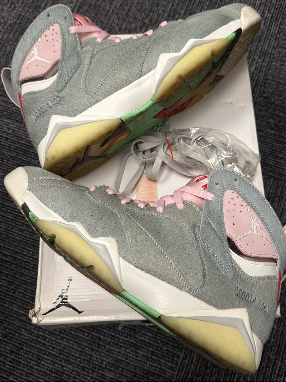 Jordan 7 Retro Neutral Grey - Suede Sneakers with Pink Accents